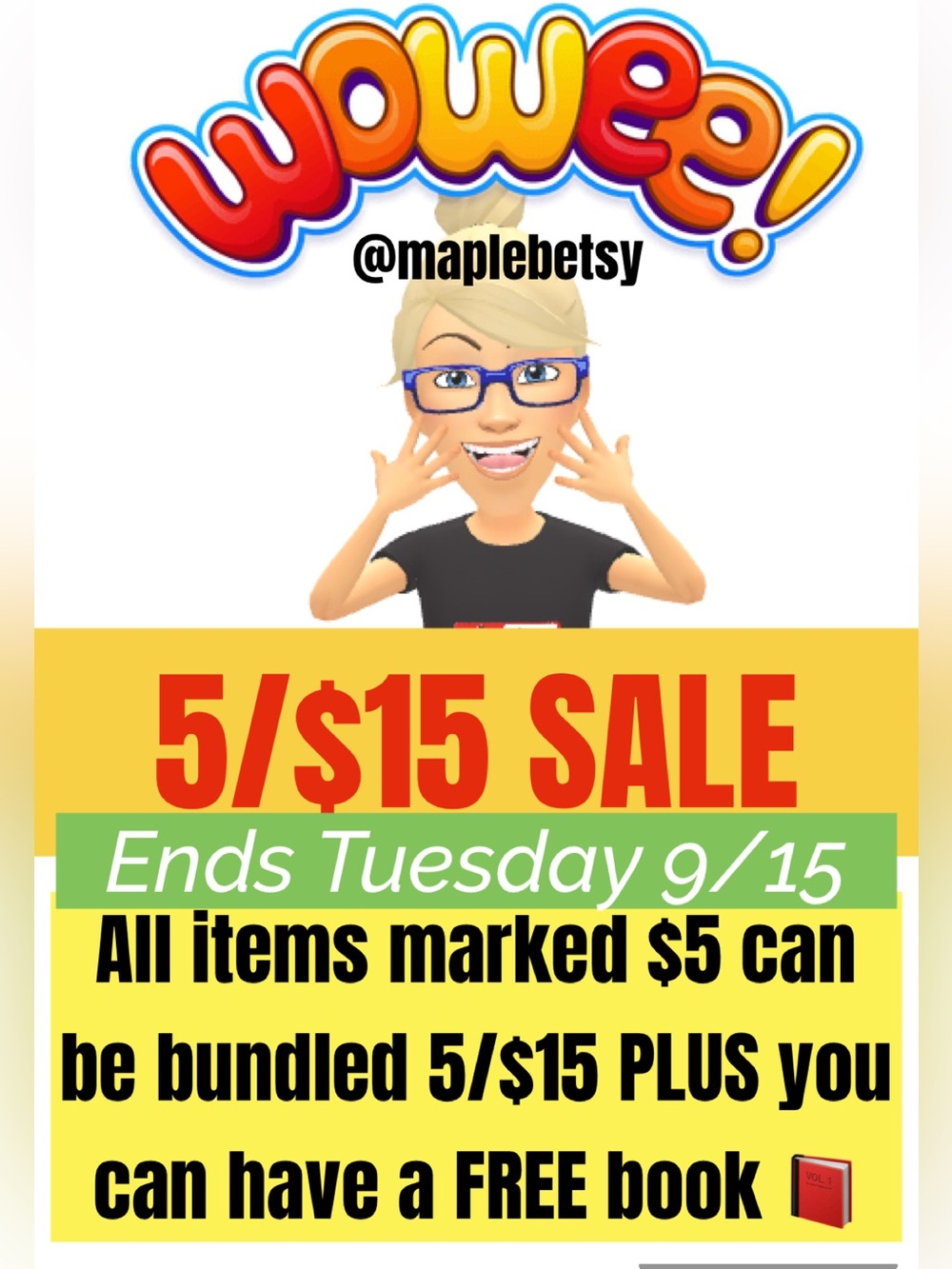 5/$15 sale with the free book ends 9/15